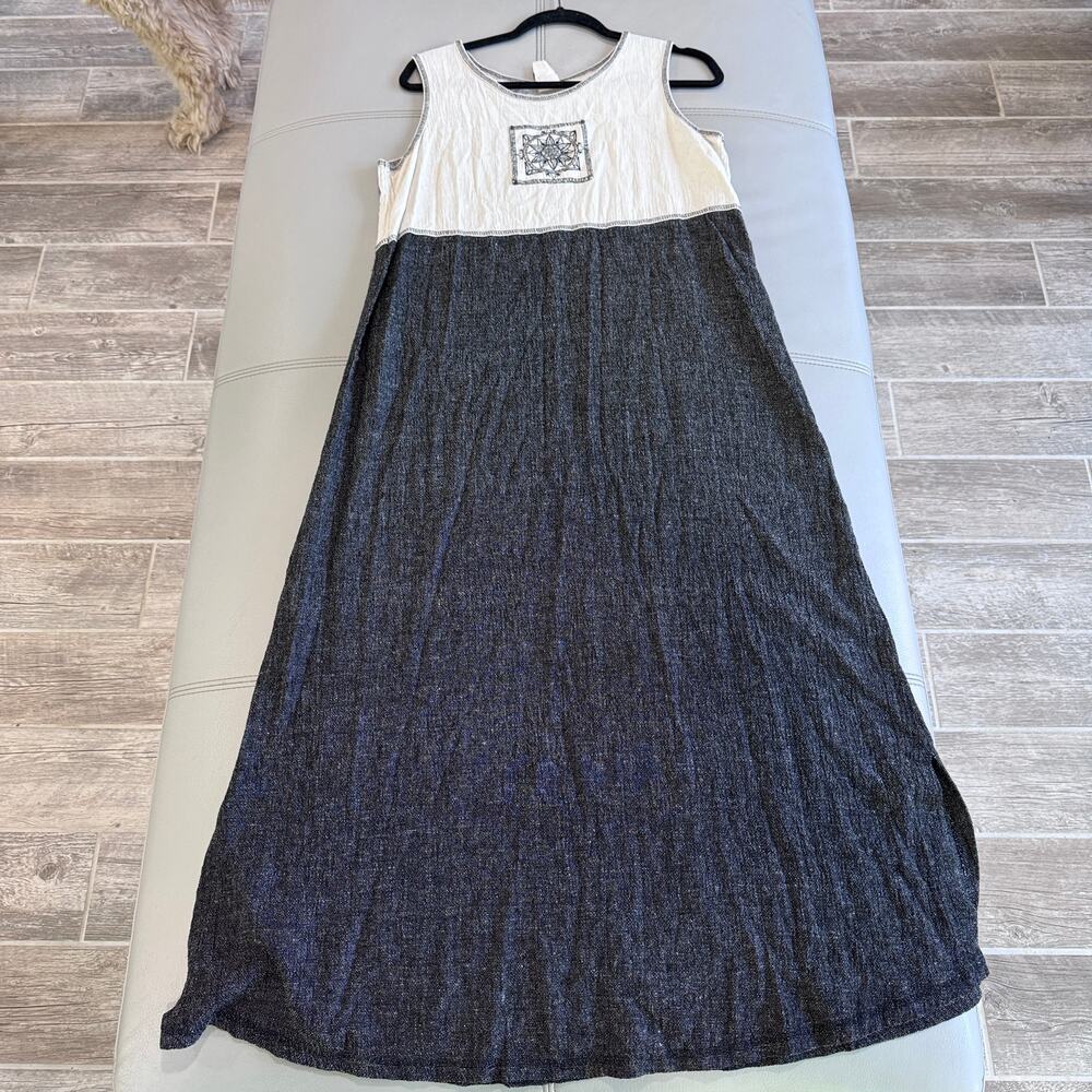 Vintage Lagenlook Women's Made in USA M Black Tan Maxi Dress